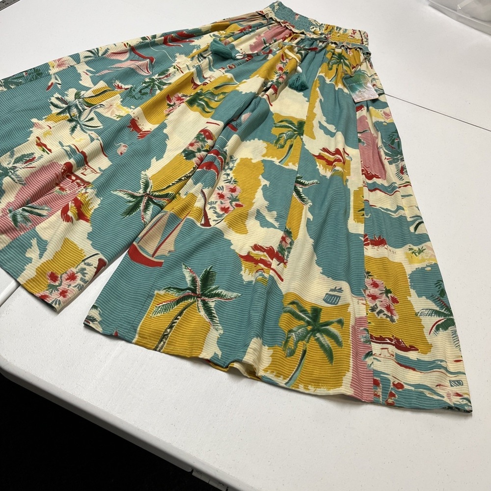 True Destination Pants Tropical Island Print Smocked Waist Wide Leg Size S Beach - Picture 14 of 16